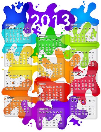 simsearch:400-06876708,k - Calendar for 2013 with colorful blobs on backdrop Foto de stock - Royalty-Free Super Valor e Assinatura, Número: 400-06628174