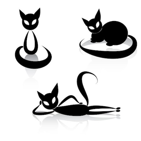 domestic cat black background - Black cat icon silhouette collection. Vector animal set sketch kitty logo isolated on white. Stock Photo - Budget Royalty-Free & Subscription, Code: 400-06628261