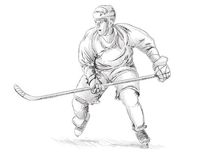 sports and hockey black and white - Hockey player on white background in sketch style Stock Photo - Budget Royalty-Free & Subscription, Code: 400-06628276