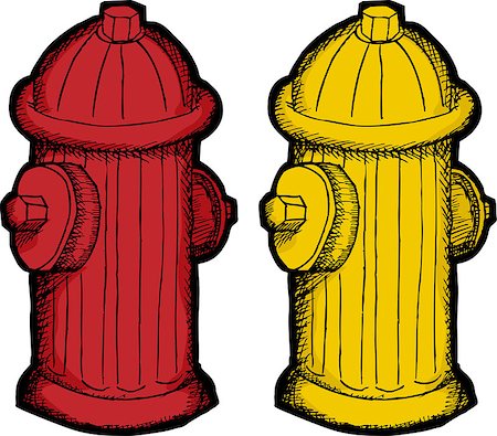 Red and yellow fire hydrant illustrations over white background Fotografie stock - Microstock e Abbonamento, Codice: 400-06628343