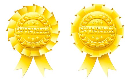 Gold winner rosettes with the word winner in the centre and winners laurel wreath and stars Stock Photo - Budget Royalty-Free & Subscription, Code: 400-06628397