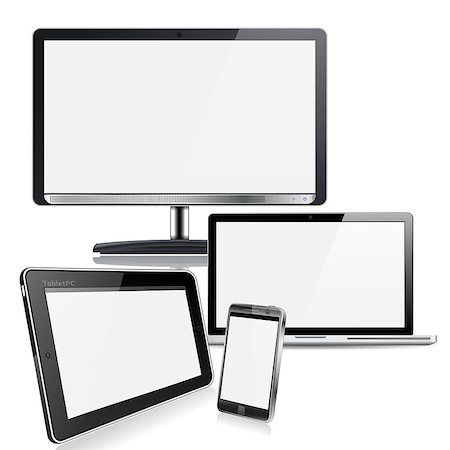 Set of Computer Devices - Monitor, Laptop, Tablet PC, Smartphone, isolated on white background Stock Photo - Budget Royalty-Free & Subscription, Code: 400-06628543