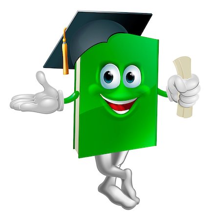 Illustration of a green graduation book education mascot wearing a mortarboard cap and holding a certificate. Stock Photo - Budget Royalty-Free & Subscription, Code: 400-06628664