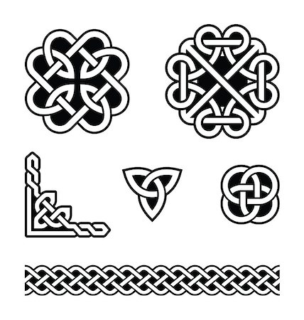 Set od traditional Celtic symbols, knots, braids in black and white Stock Photo - Budget Royalty-Free & Subscription, Code: 400-06628713