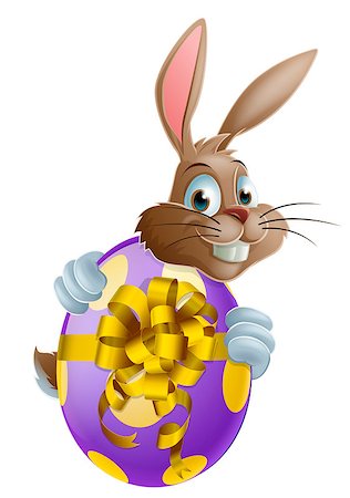 simsearch:400-07307426,k - Cute Easter bunny cartoon character holding onto and peeking round a painted chocolate Easter egg Stock Photo - Budget Royalty-Free & Subscription, Code: 400-06628868