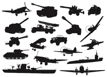 High detailed World War 2 military silhouettes set. Vector Stock Photo - Budget Royalty-Free & Subscription, Code: 400-06628892