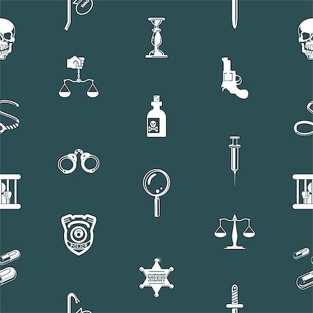 simsearch:400-04955113,k - A repeating seamless crime, law or legal background tile texture with lots of icons of different items related to crime and law enforcement Stock Photo - Budget Royalty-Free & Subscription, Code: 400-06628989