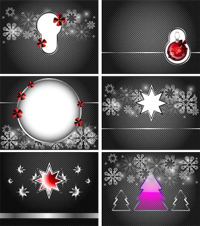 ekaterina88 (artist) - 6 dark Christmas vector background with white snowflakes, red bows, Christmas trees and Christmas ball Fotografie stock - Microstock e Abbonamento, Codice: 400-06629288