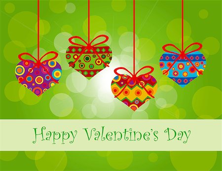 simsearch:400-06630484,k - Happy Valentines Day Hanging Heart Shape Christmas Tree Ornaments with Tribal Motif on Bokeh Background Illustration Stock Photo - Budget Royalty-Free & Subscription, Code: 400-06629438