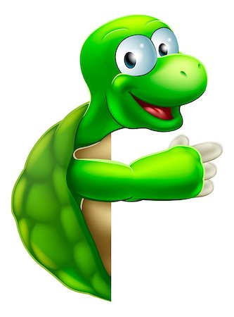 simsearch:400-06525993,k - An illustration of a cute cartoon tortoise or turtle character peeking round a sign and pointing at it Foto de stock - Super Valor sin royalties y Suscripción, Código: 400-06629449