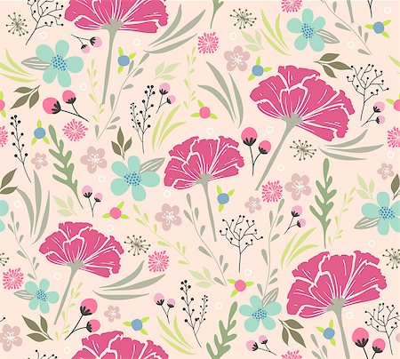 Seamless floral pattern. Background with flowers and leafs. Stockbilder - Microstock & Abonnement, Bildnummer: 400-06629560