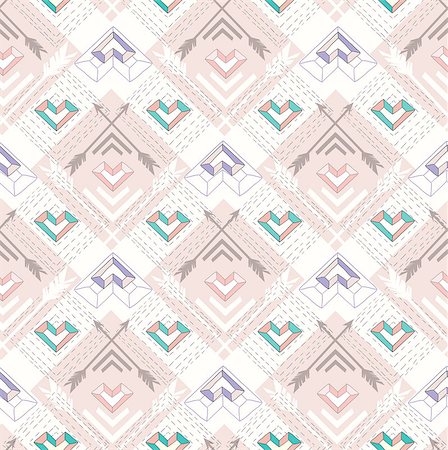 Abstract geometric seamless pattern. Aztec style pattern with hearts. Cute background for children or teenagers Stock Photo - Budget Royalty-Free & Subscription, Code: 400-06629572