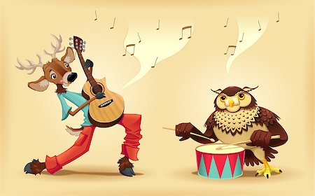 person with deer - Musicians animals. Cartoon and vector isolated characters. Stock Photo - Budget Royalty-Free & Subscription, Code: 400-06629689