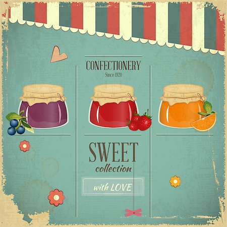 Confectionery Menu Card in Retro style - Jam  marmalade  Dessert on Vintage Background - Vector illustration Stock Photo - Budget Royalty-Free & Subscription, Code: 400-06629742