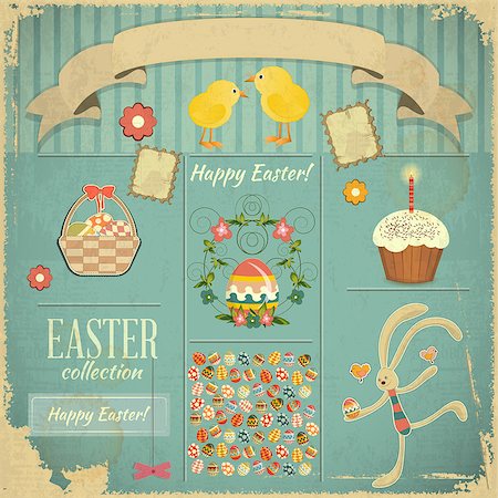 Retro Card with Easter Set. Vector Illustration. Stock Photo - Budget Royalty-Free & Subscription, Code: 400-06629832