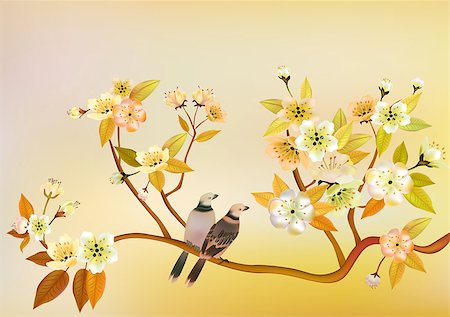 Spring. All wakes up, flowers sakura blossom love swallows. Stock Photo - Budget Royalty-Free & Subscription, Code: 400-06629878