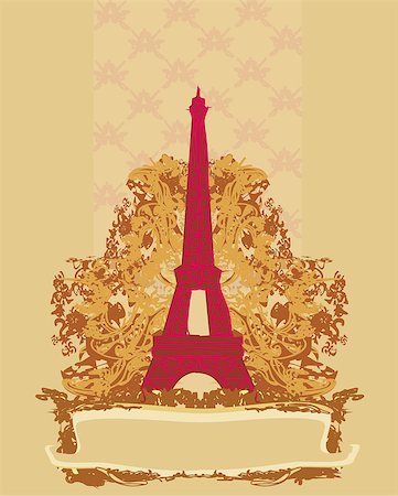 eiffel tower pictures clip art - vintage retro Eiffel in Paris card Stock Photo - Budget Royalty-Free & Subscription, Code: 400-06629882
