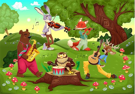 simsearch:400-09049135,k - Musicians animals in the wood. Cartoon and vector illustration. Stockbilder - Microstock & Abonnement, Bildnummer: 400-06629900