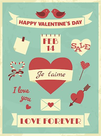 red ribbon vector - A set of Valentine's Day design elements in vintage style. Stock Photo - Budget Royalty-Free & Subscription, Code: 400-06629924