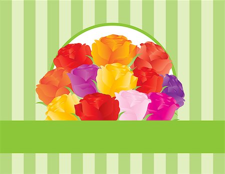 simsearch:400-06630484,k - Colorful Rose Flowers for Valentines or Mothers Day on Green Stripes Pattern Background Illustration Stock Photo - Budget Royalty-Free & Subscription, Code: 400-06629932