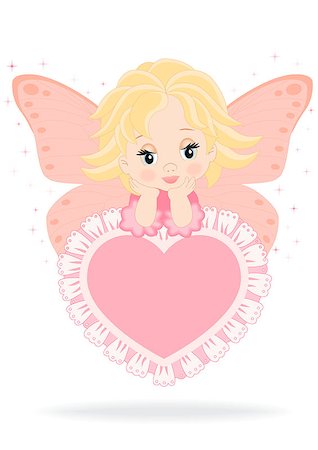 magical fairy sitting on a pink heart isolated on white background Stock Photo - Budget Royalty-Free & Subscription, Code: 400-06629954