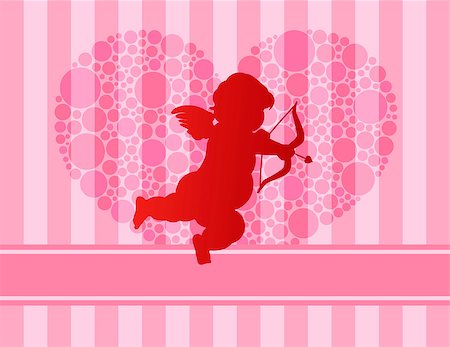 simsearch:400-06630484,k - Happy Valentines Day with Cupid on Polka Dots Heart Silhouette and Pink Stripes Pattern Background Illustration Stock Photo - Budget Royalty-Free & Subscription, Code: 400-06629958