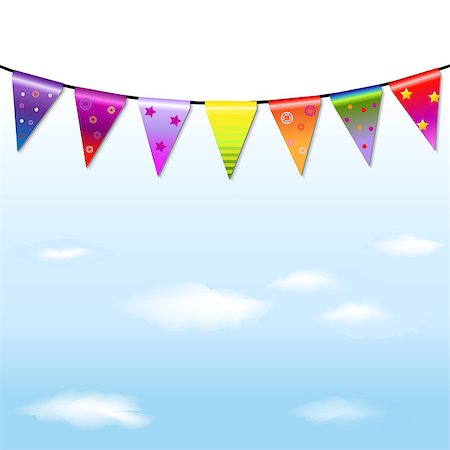 simsearch:400-06694470,k - Rainbow Bunting Banner Garland With Blue Sky With Gradient Mesh, Vector Illustration Stock Photo - Budget Royalty-Free & Subscription, Code: 400-06629991
