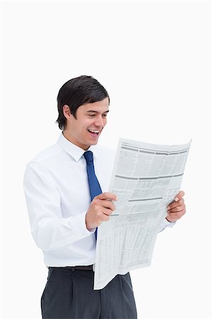 Smiling tradesman happy about the news against a white background Stock Photo - Budget Royalty-Free & Subscription, Code: 400-06634144