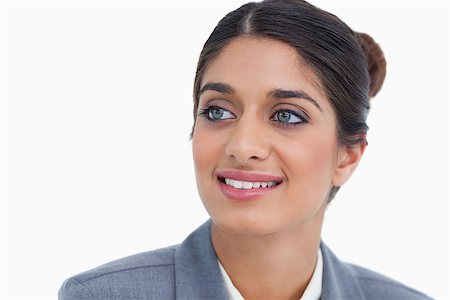 simsearch:400-06633122,k - Close up of female entrepreneur looking to the side against a white background Stock Photo - Budget Royalty-Free & Subscription, Code: 400-06634436