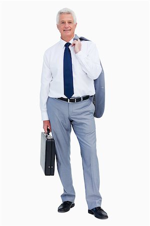 Portrait of a cool businessman with a suitcase against white babckground Stock Photo - Budget Royalty-Free & Subscription, Code: 400-06636507