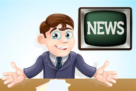 An illustration of a cartoon television news anchor man presenting the TV news Stock Photo - Budget Royalty-Free & Subscription, Code: 400-06638778