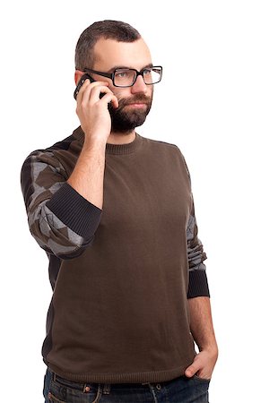 simsearch:400-06769983,k - Portrait of young man with beard talking by cell phone Foto de stock - Royalty-Free Super Valor e Assinatura, Número: 400-06638814