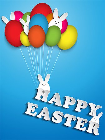 Vector - Happy Easter Rabbit Ballons Eggs Stock Photo - Budget Royalty-Free & Subscription, Code: 400-06638864