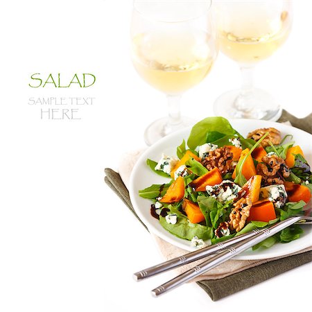 Delicious salad with blue cheese,  persimmon and wine. Stock Photo - Budget Royalty-Free & Subscription, Code: 400-06639332