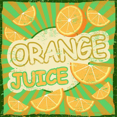 Vintage orange juice retro graphic design poster, vector illustration Stock Photo - Budget Royalty-Free & Subscription, Code: 400-06639420