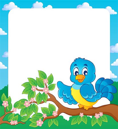 flowers on branch cartoon - Bird theme frame 2 - vector illustration. Stock Photo - Budget Royalty-Free & Subscription, Code: 400-06639445