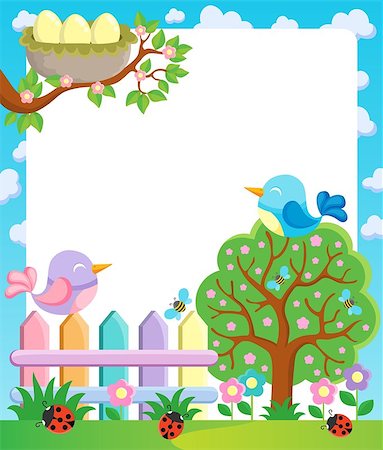 flowers on branch cartoon - Frame with spring theme 1 - vector illustration. Stock Photo - Budget Royalty-Free & Subscription, Code: 400-06639471