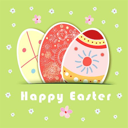 Easter greeting card with ornamental eggs on green Stock Photo - Budget Royalty-Free & Subscription, Code: 400-06639845