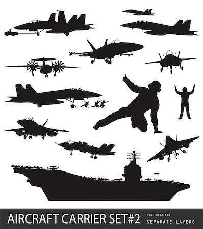 Aircraft carrier and naval aircrafts high detailed silhouettes set#2. Vector Stock Photo - Budget Royalty-Free & Subscription, Code: 400-06630018