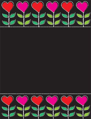 A blackboard background with a bright floral border of heart shaped blooms on top and bottom. Stock Photo - Budget Royalty-Free & Subscription, Code: 400-06630047