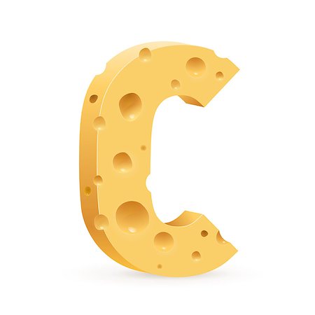 parmesan cheese pieces isolated - Cheese font C letter. Illustration on white Stock Photo - Budget Royalty-Free & Subscription, Code: 400-06630062