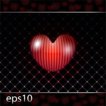 ekaterina88 (artist) - Vector illustration depicting a striped red heart on a black background with luminous lines Foto de stock - Royalty-Free Super Valor e Assinatura, Número: 400-06630130