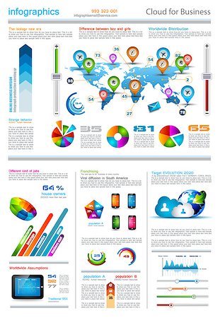 Infographic elements - set of paper tags, technology icons, cloud cmputing, graphs, paper tags, arrows, world map and so on. Ideal for statistic data display. Stock Photo - Budget Royalty-Free & Subscription, Code: 400-06630153