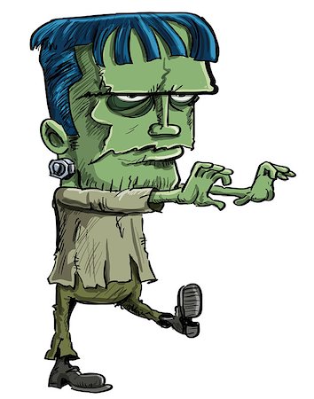 Cartoon illustration of the Frankenstein monster created by Mary Shelley in her novel where a scientist creates a monster from bodyparts taken from corpses, an evil ghoul for Halloween Stock Photo - Budget Royalty-Free & Subscription, Code: 400-06630179