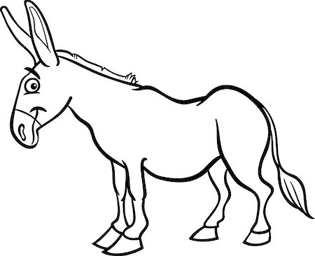 simsearch:400-06630221,k - Black and White Cartoon Illustration of Funny Donkey Farm Animal for Coloring Book Photographie de stock - Aubaine LD & Abonnement, Code: 400-06630236