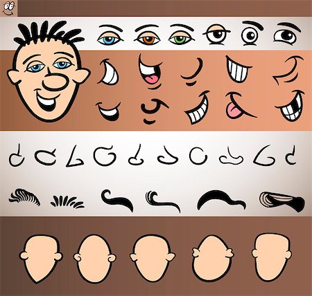 simsearch:400-07632250,k - Cartoon Illustration of Funny Man Face Elements such Eyes, Mouth, Noses, Heads and Hair for Animation or Application Stock Photo - Budget Royalty-Free & Subscription, Code: 400-06630231
