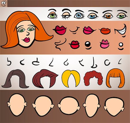 simsearch:400-07632250,k - Cartoon Illustration of Funny Woman Face Elements such Eyes, Lips, Noses, Heads and Hair for Animation or Application Stock Photo - Budget Royalty-Free & Subscription, Code: 400-06630232