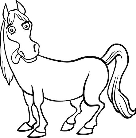 Black and White Cartoon Illustration of Funny Horse Farm Animal for Coloring Book Foto de stock - Super Valor sin royalties y Suscripción, Código: 400-06630243