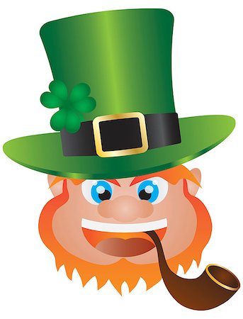simsearch:400-08502521,k - St Patricks Day Irish Leprechaun Head with Hat and Smoking Pipe Isolated on White Background Illustration Foto de stock - Super Valor sin royalties y Suscripción, Código: 400-06630260
