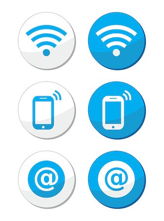 symbols in computers wifi - White and blue modern round labels set - wifi area, internet cafe Stock Photo - Budget Royalty-Free & Subscription, Code: 400-06630355